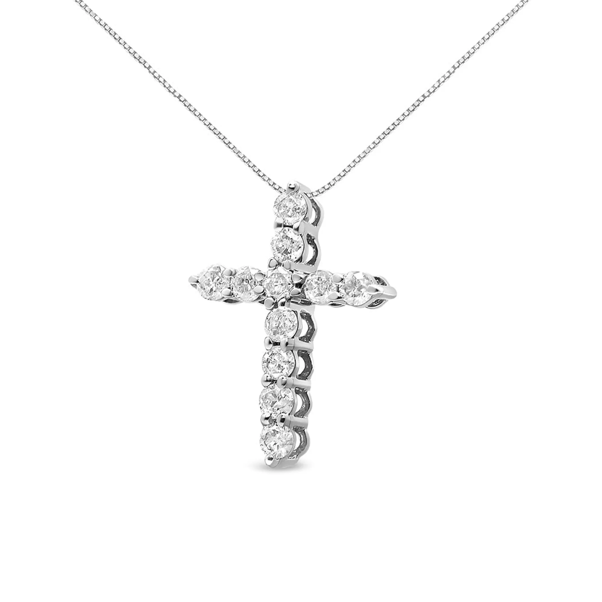 10K Gold 1/2 Cttw Round Brilliant Cut Diamond Cross Pendant Necklace with Box Chain (I-J Color, I1-I2 Clarity) - 18" - Pack Of: 1