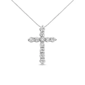 10K Gold 1/2 Cttw Round Brilliant Cut Diamond Cross Pendant Necklace with Box Chain (I-J Color, I1-I2 Clarity) - 18" - Pack Of: 1