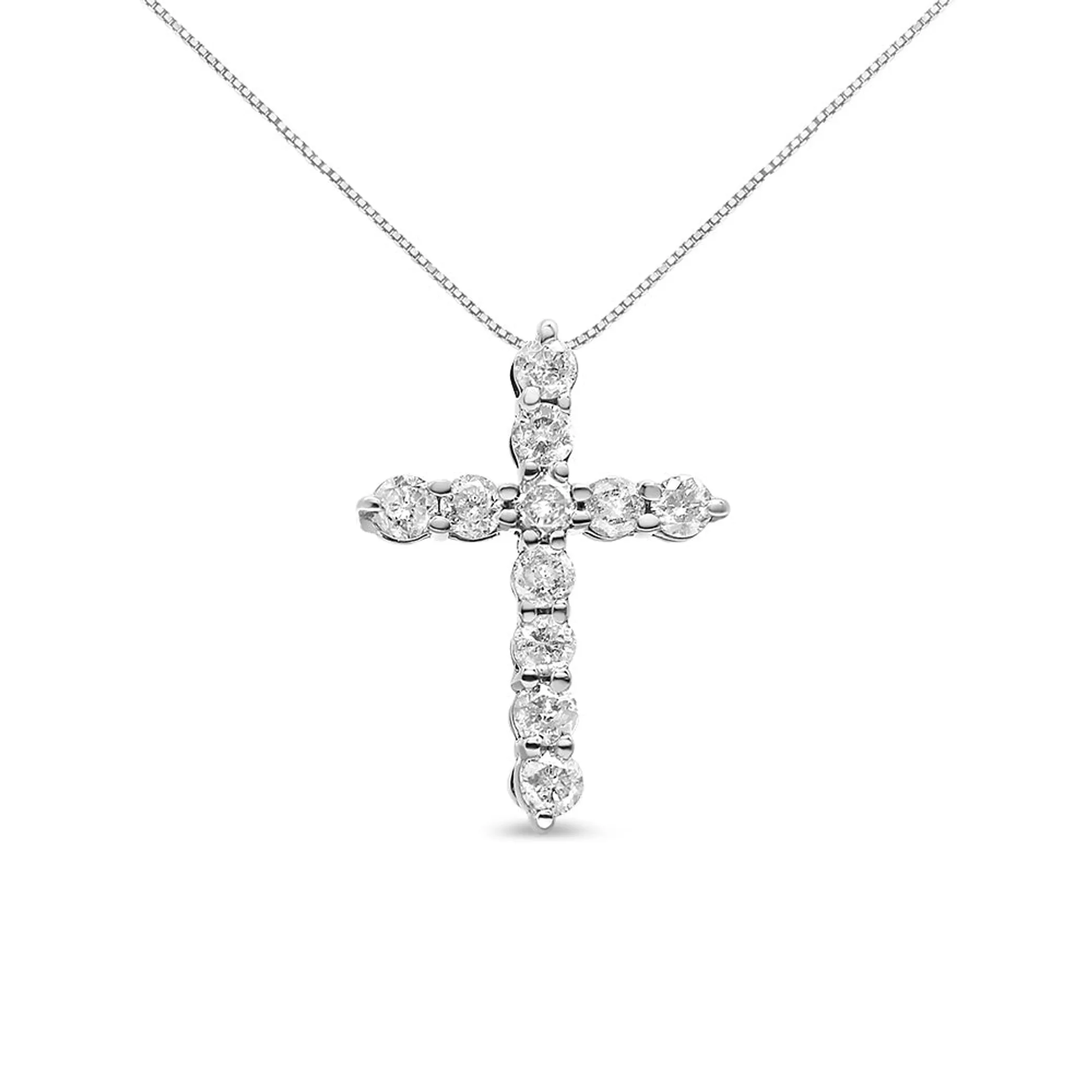 10K Gold 1/2 Cttw Round Brilliant Cut Diamond Cross Pendant Necklace with Box Chain (I-J Color, I1-I2 Clarity) - 18" - Pack Of: 1