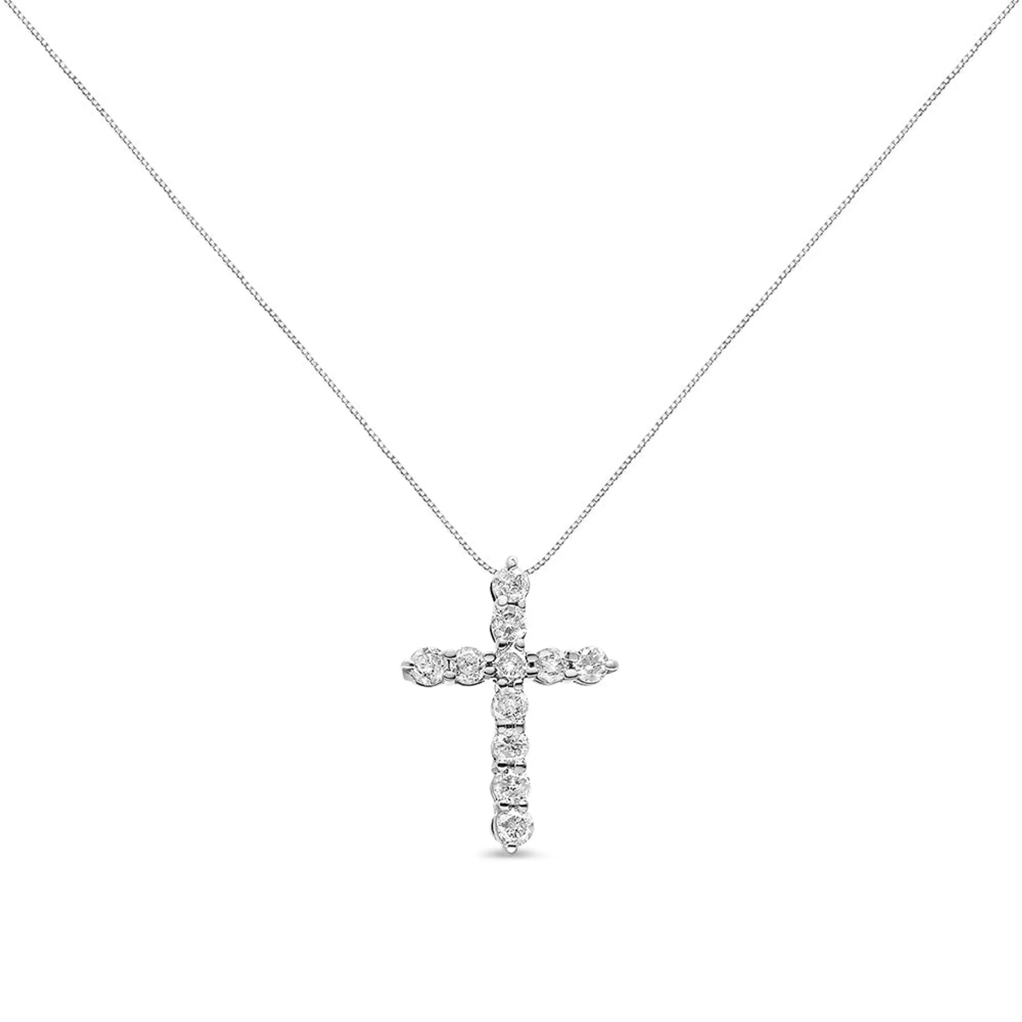 10K Gold 1/2 Cttw Round Brilliant Cut Diamond Cross Pendant Necklace with Box Chain (I-J Color, I1-I2 Clarity) - 18" - Pack Of: 1