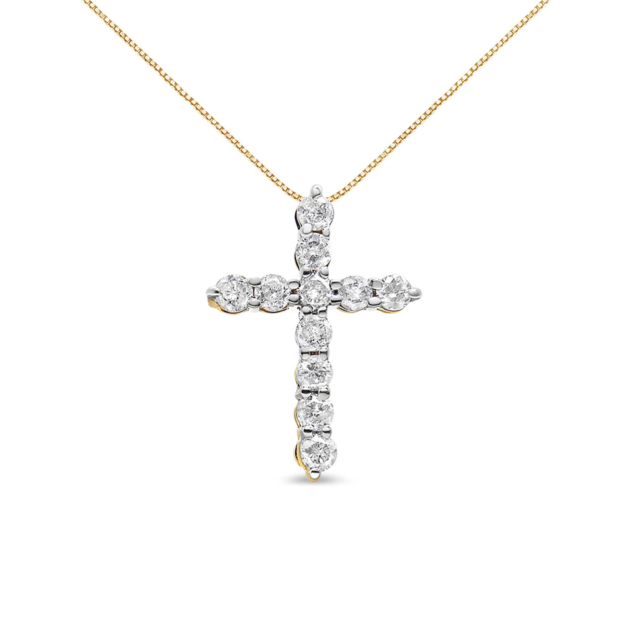 10K Gold 1/2 Cttw Round Brilliant Cut Diamond Cross Pendant Necklace with Box Chain (I-J Color, I1-I2 Clarity) - 18" - Pack Of: 1