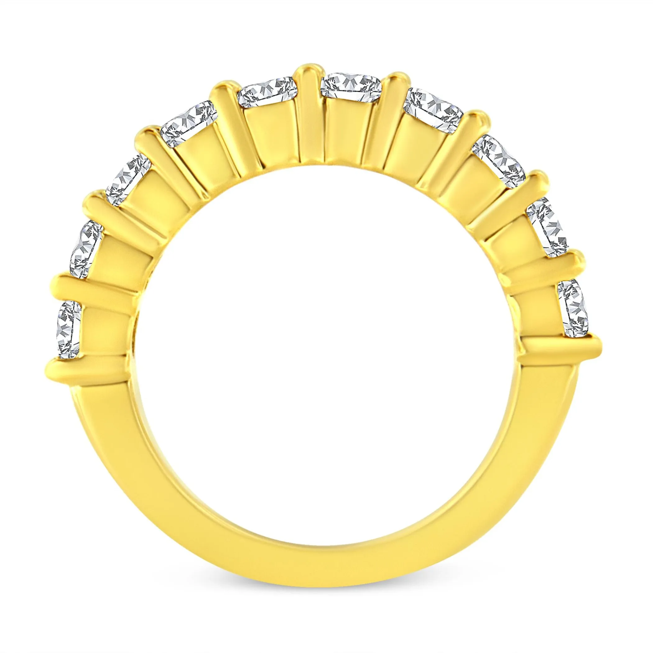 14K Yellow Gold Plated .925 Sterling Silver 2.0 Cttw Round Brilliant Cut Diamond 10 Stone Anniversary Band Ring (J-K Color, I1-I2 Clarity) - Pack Of: 1