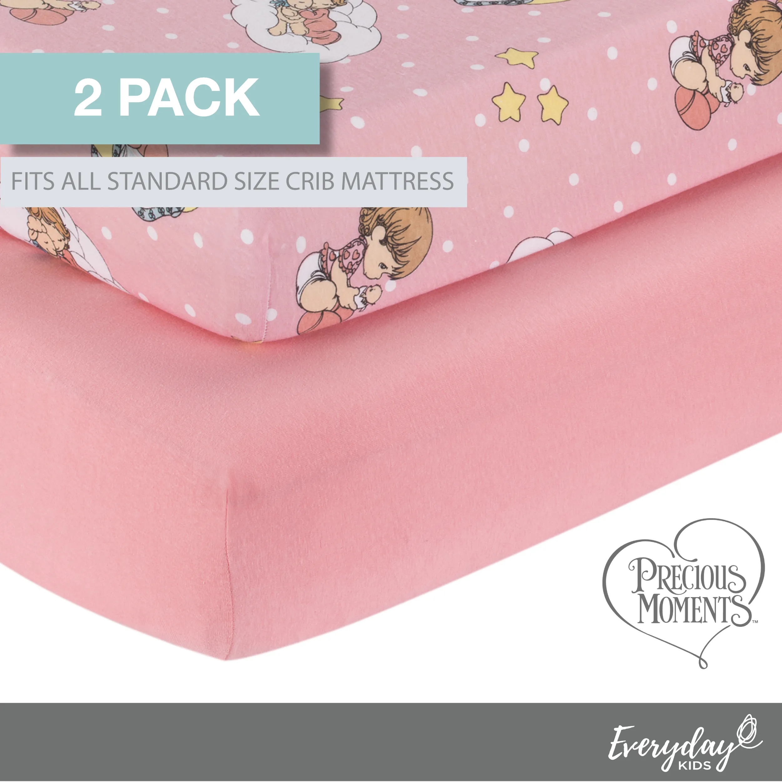 2 Pack Fitted Crib Sheets - Precious Moments Girls