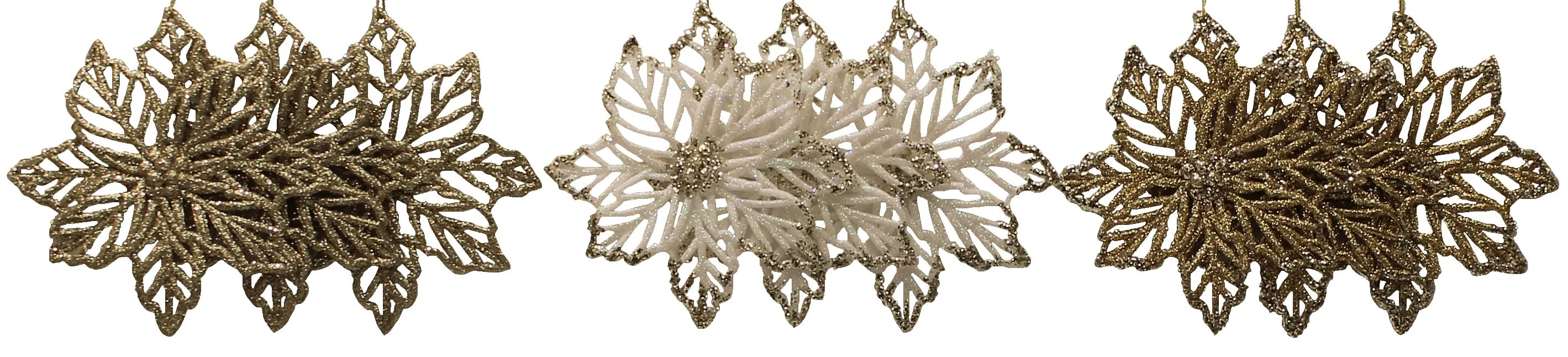 3-Pack of Glitter Poinsettia Silhouette Ornaments