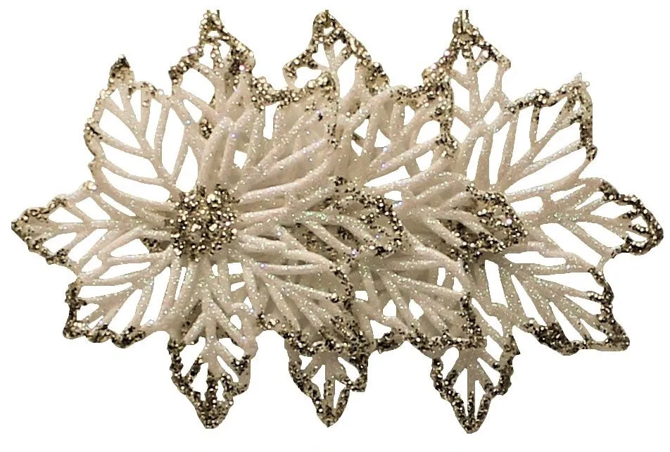 3-Pack of Glitter Poinsettia Silhouette Ornaments