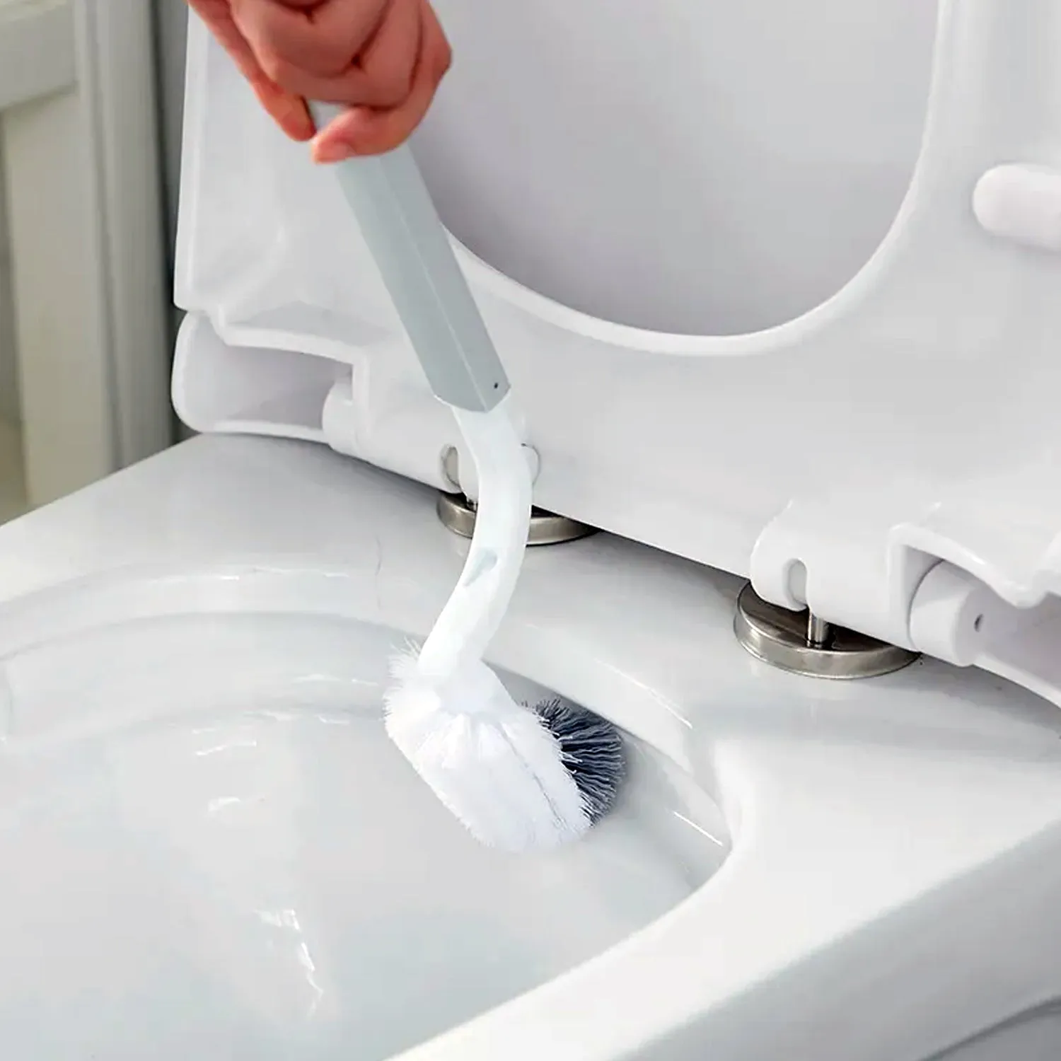 7689 Slim Plastic Trash Can Toilet Bowl Brush Small Garbage Can with Lid Toilet Brush with Holder Set for Bathroom