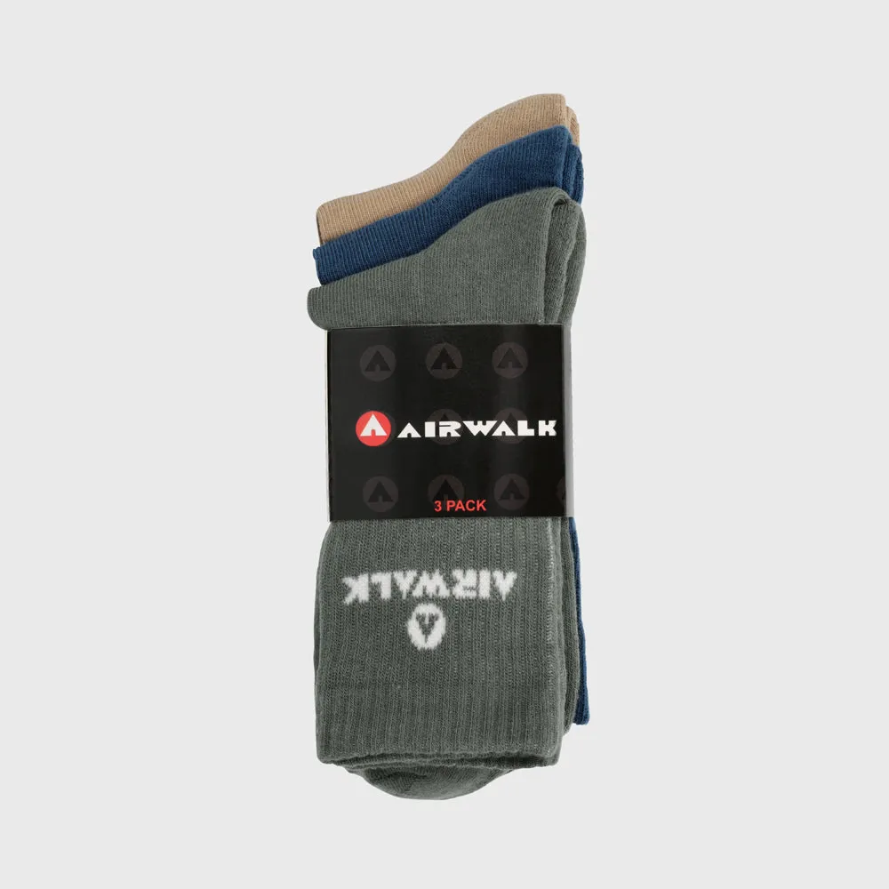 Airwalk Unisex 3 Pack Logo Socks Blue/Olive/Brown _ 182414 _ Multi