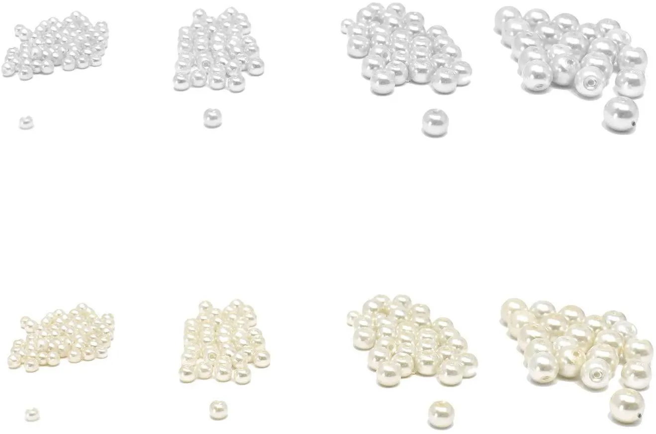 Assorted Glass Pearls, 130-Piece, White