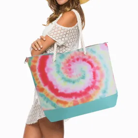 Beach Bag with Rope Handles and Magnetic Seal - Tie Dye Design
