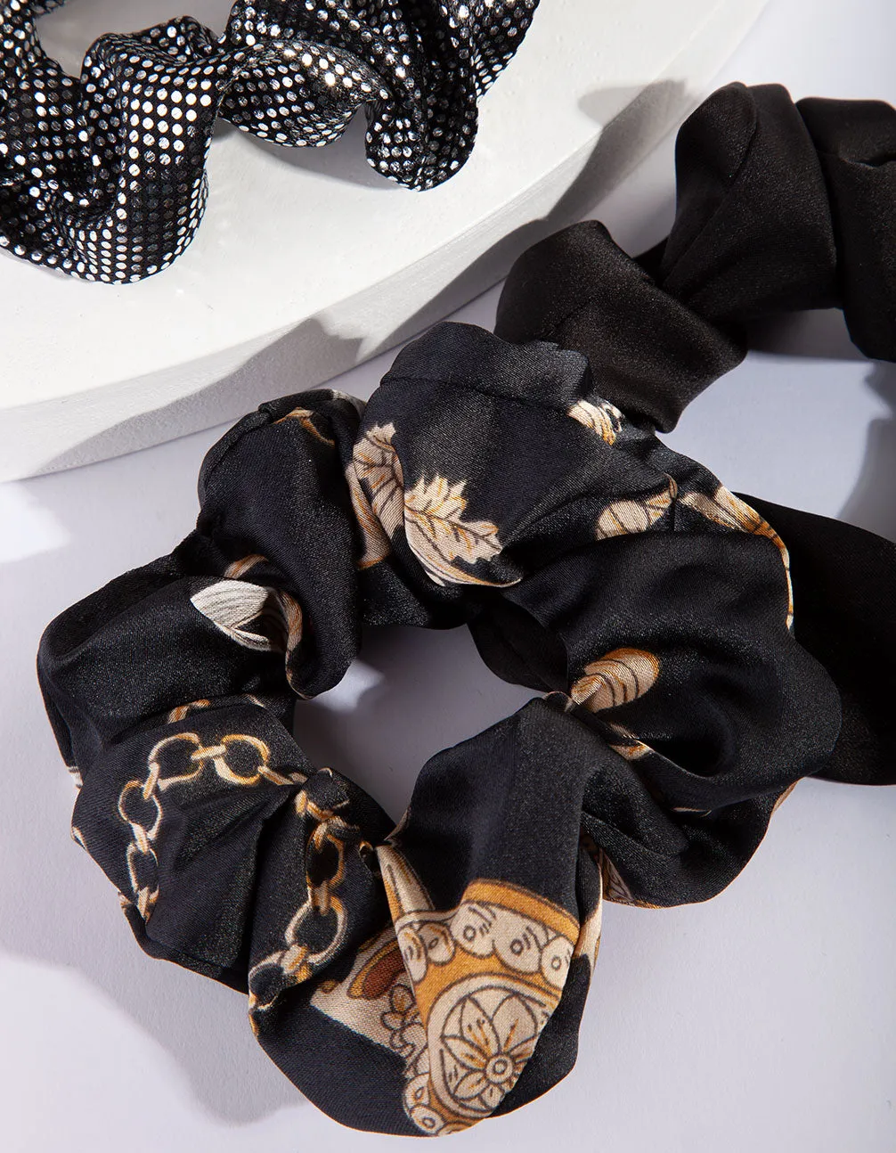 Black Chain Metallic Scrunchie 3 Pack