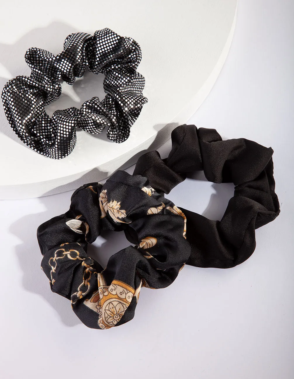 Black Chain Metallic Scrunchie 3 Pack