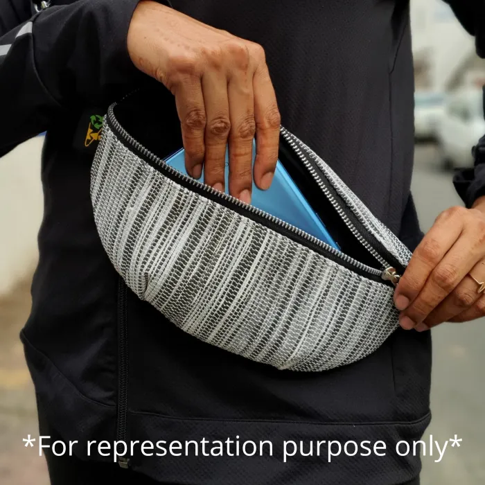Black White and Red Striped Upcycled Handwoven Fanny Pack (FP0624-002) MS_W