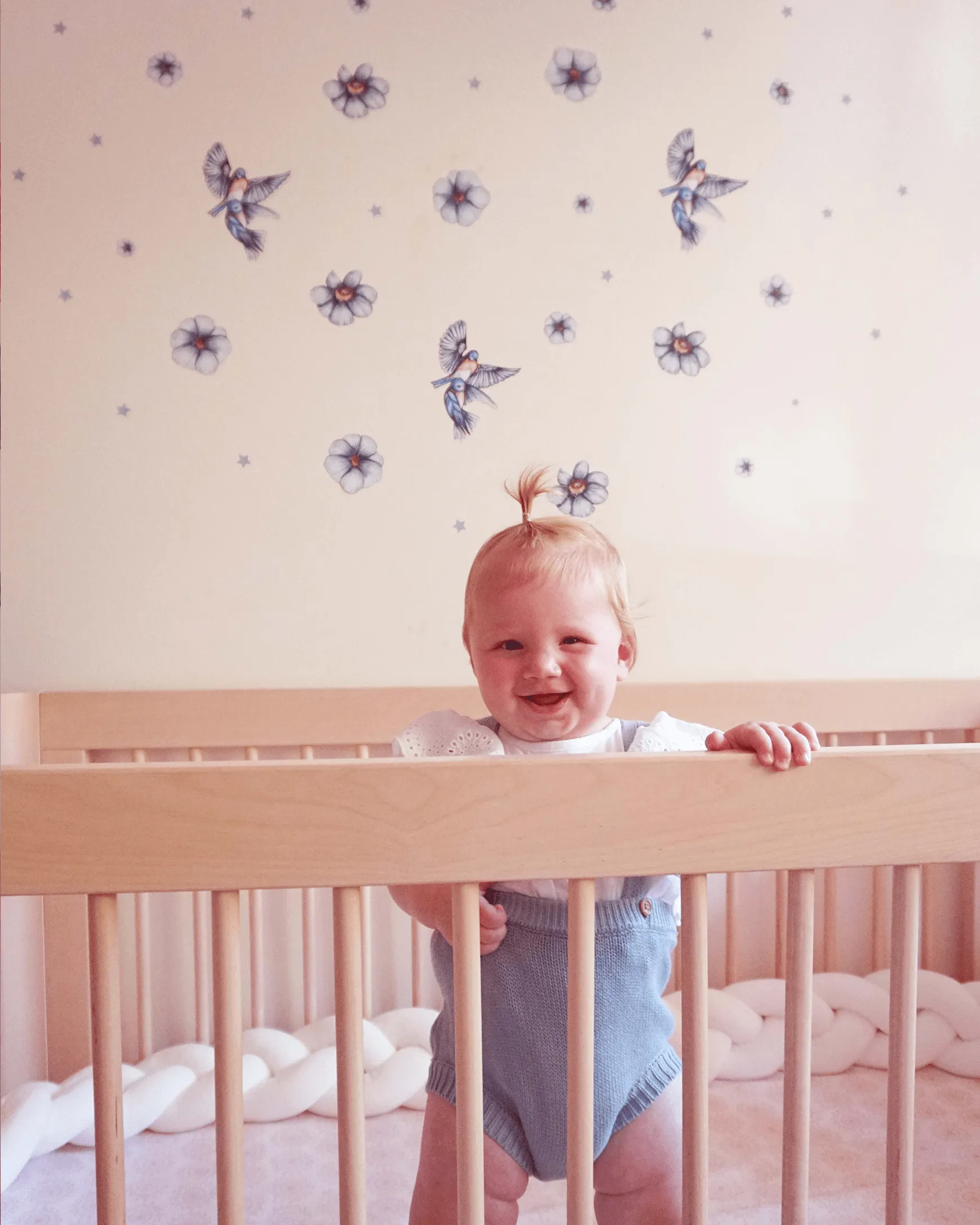 Blue Blooms Australian Design Hand Painted Peel & Stick, Removable Wall Decal. Nursery, Kids Playroom, Kids Teens Bedroom