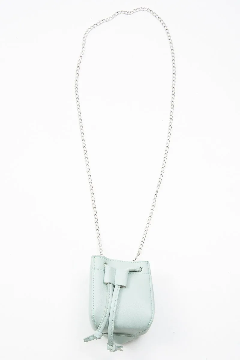 Blue Mint Faux Leather Mini Drawstring Bag - Cailey