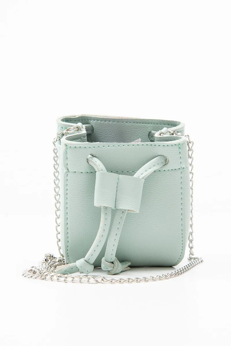 Blue Mint Faux Leather Mini Drawstring Bag - Cailey