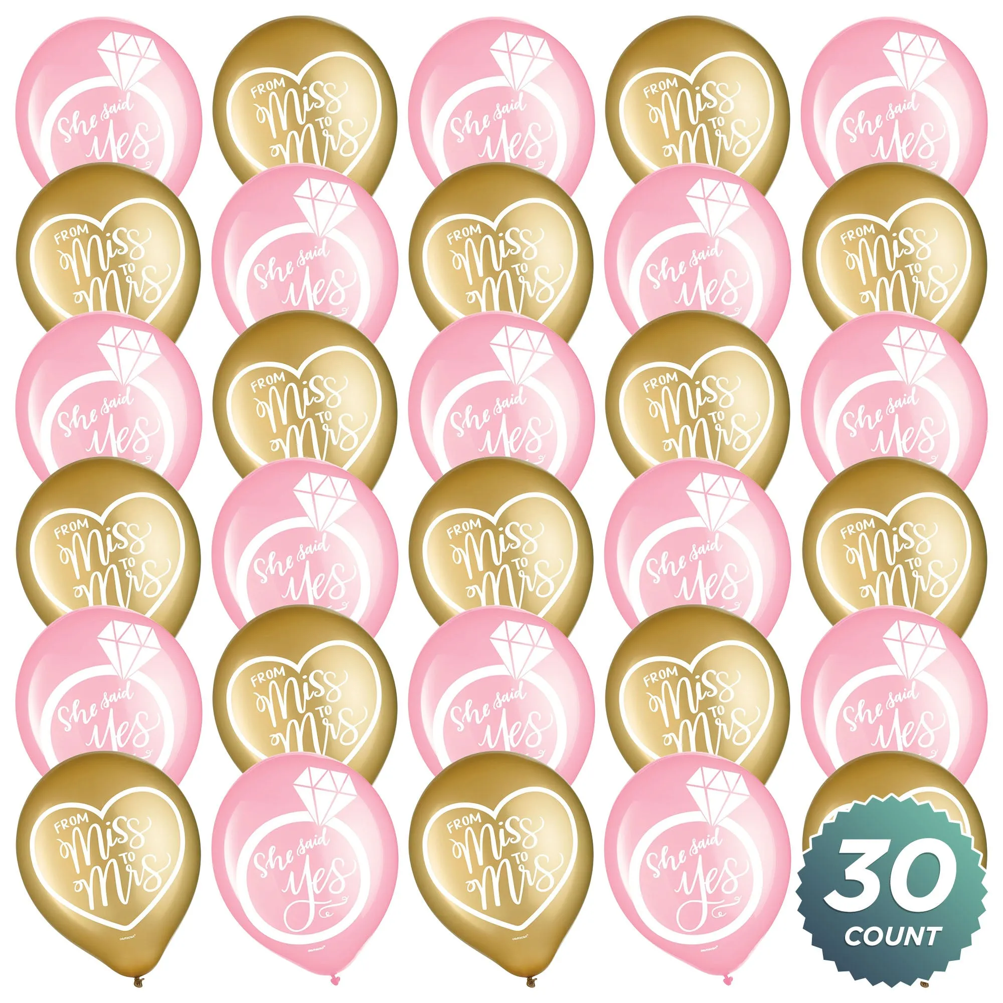 Bridal Party Supplies - Wedding and Bridal Shower Decorations in Pink and Gold, 30 Count
