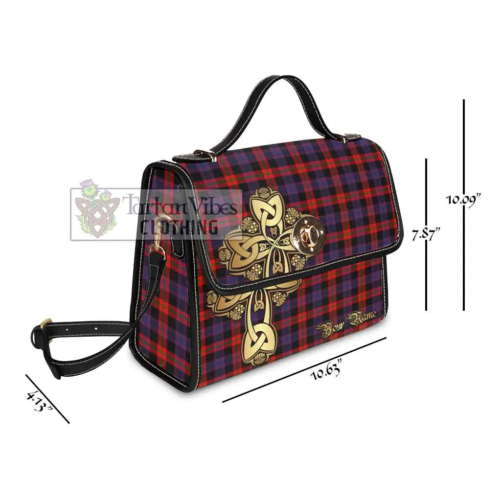 Brown (Broun) Tartan Waterproof Canvas Bag Golden Thistle Celtic Cross Style