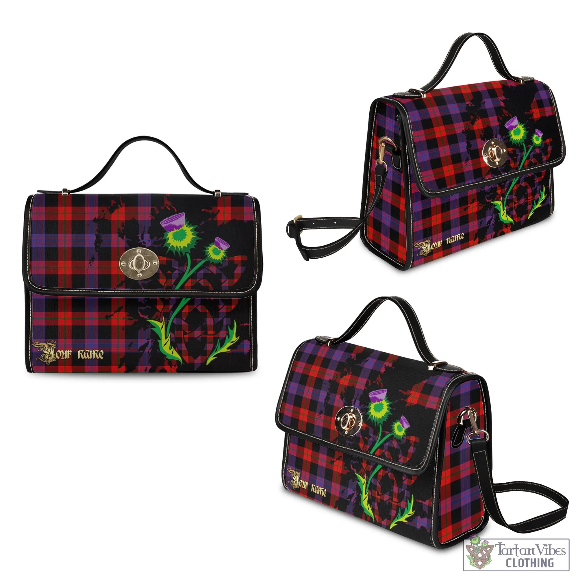Brown (Broun) Tartan Waterproof Canvas Bag with Scotland Map and Thistle Celtic Accents