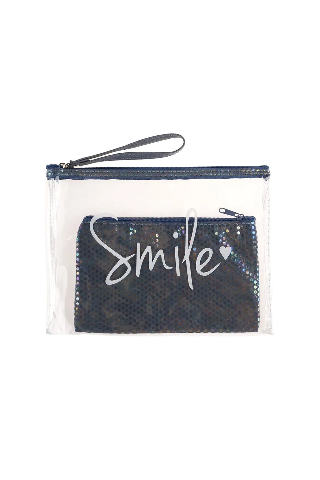 Clear Smile Cosmetic Bag With Sparkly Pouch