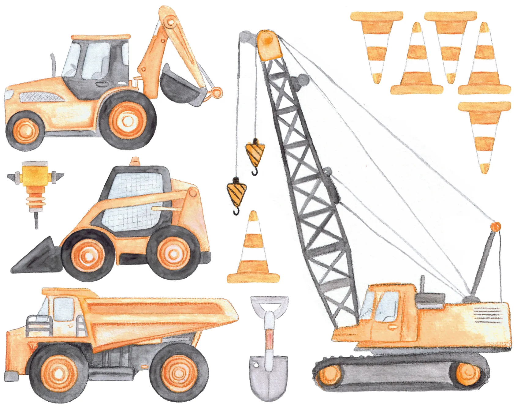Construction Set Australian Design Hand Painted Peel & Stick, Removable Wall Decal. Nursery, Kids Playroom, Kids Teens Bedroom