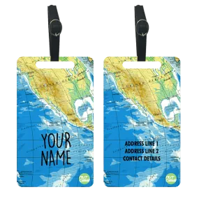 Custom Printed Luggage Tags for Bag Add Name & Address Set of 2 - Map