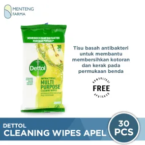 Dettol Multi Purpose Cleaning Wipes Apel Isi 30 Lembar - Tisu Antibakteri Pembersih Noda dan Kotoran