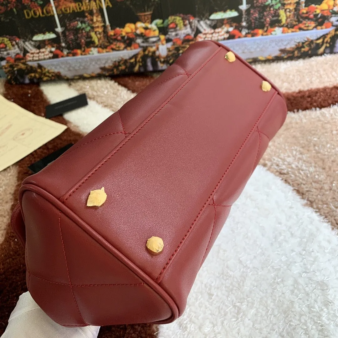 DG Medium Sicily Bag In Quilted Burgundy For Women 10.2in/26cm DG 