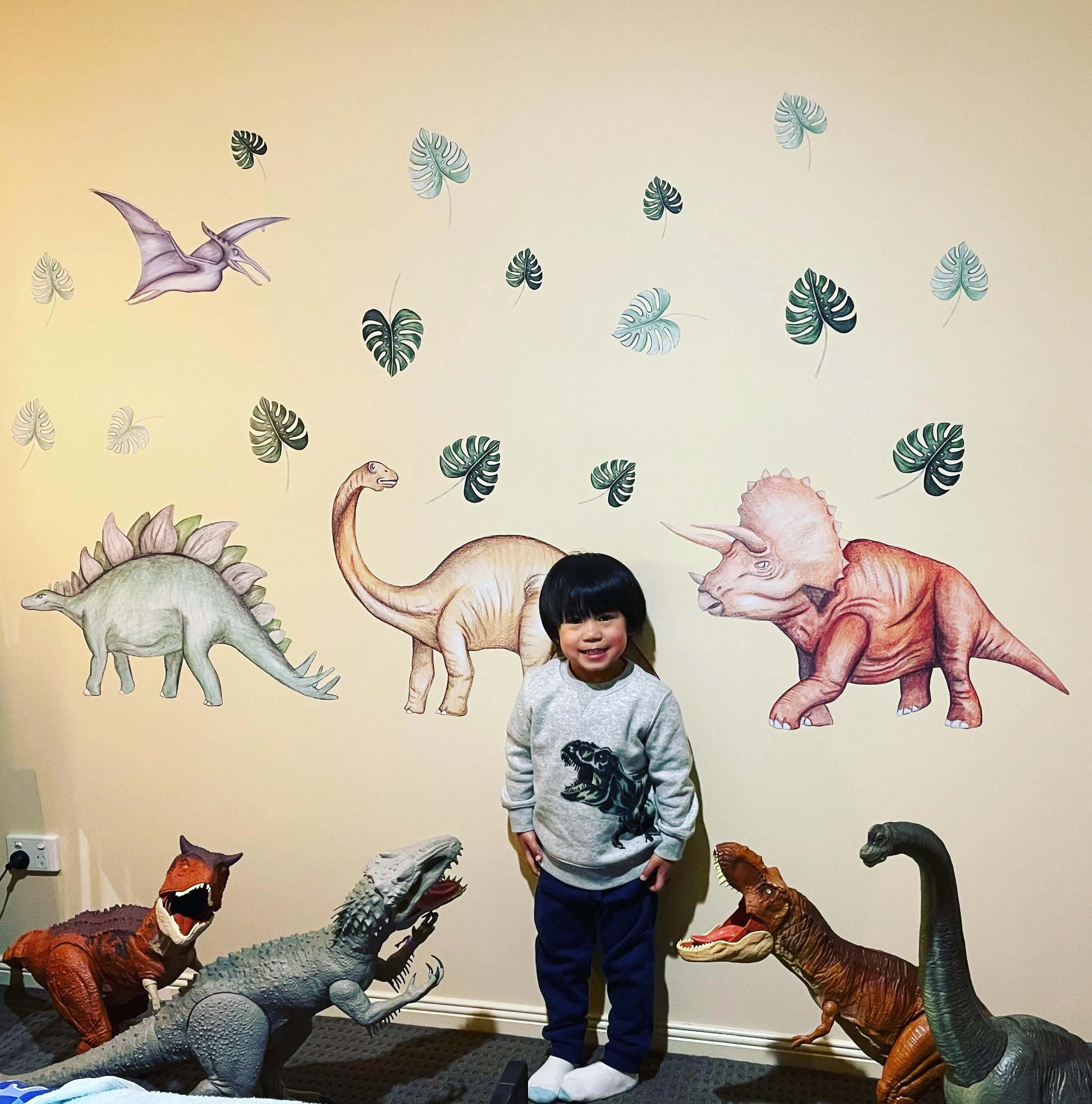 Dinosaurs Wall Decals Australian Design Hand Painted Peel & Stick, Removable Wall Decal. Nursery, Kids Playroom, Kids Teens Bedroom