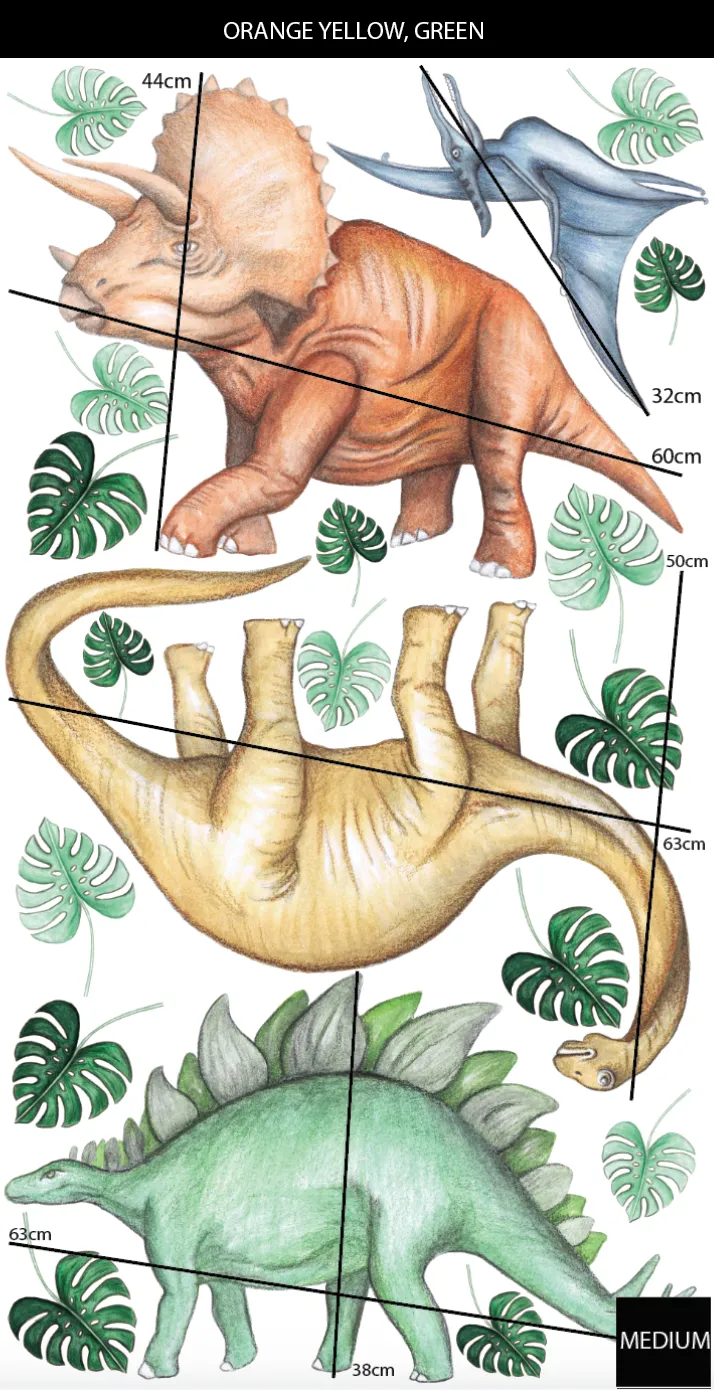 Dinosaurs Wall Decals Australian Design Hand Painted Peel & Stick, Removable Wall Decal. Nursery, Kids Playroom, Kids Teens Bedroom