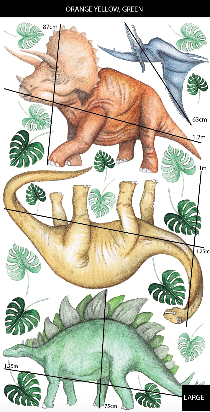 Dinosaurs Wall Decals Australian Design Hand Painted Peel & Stick, Removable Wall Decal. Nursery, Kids Playroom, Kids Teens Bedroom