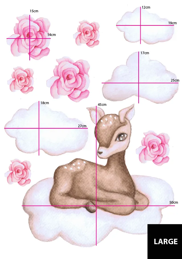 Doe in the Clouds Australian Design Hand Painted Peel & Stick, Removable Wall Decal. Nursery, Kids Playroom, Kids Teens Bedroom