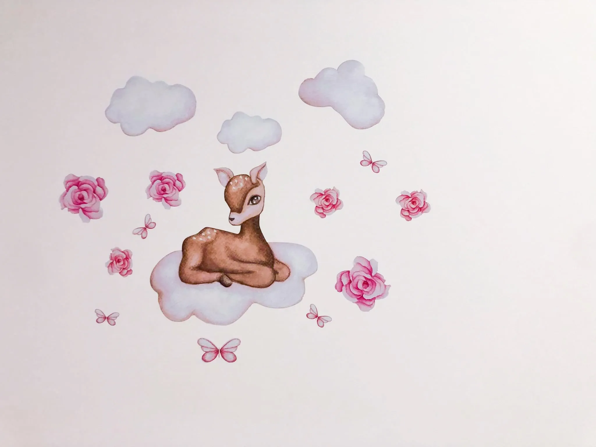 Doe in the Clouds Australian Design Hand Painted Peel & Stick, Removable Wall Decal. Nursery, Kids Playroom, Kids Teens Bedroom