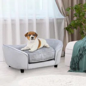 Dog Sofa for XS and S-Size Dogs, Pet Couch with Thick Sponge Padded Cushion, Cat Lounge Bed with Washable Cover, Wooden Frame