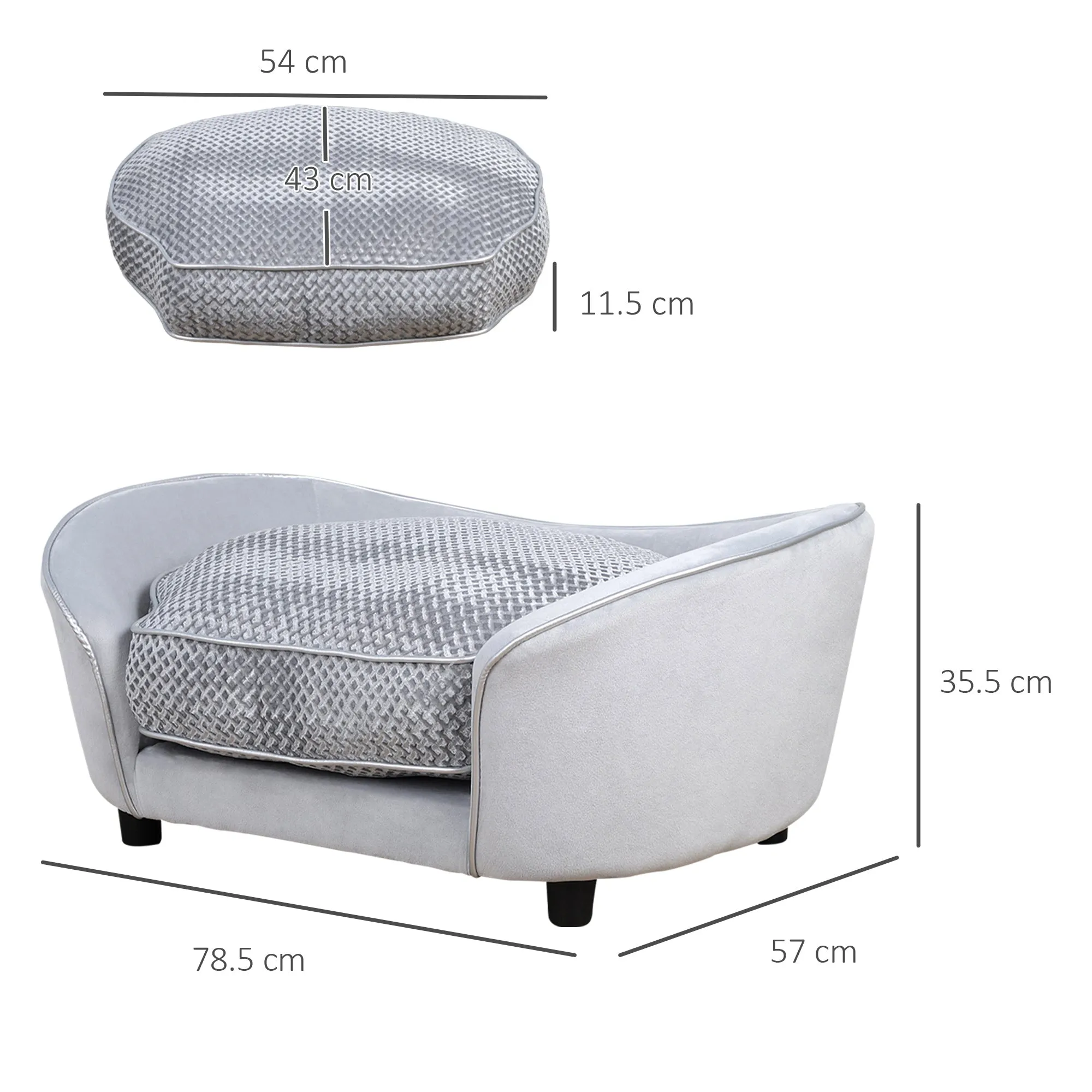 Dog Sofa for XS and S-Size Dogs, Pet Couch with Thick Sponge Padded Cushion, Cat Lounge Bed with Washable Cover, Wooden Frame