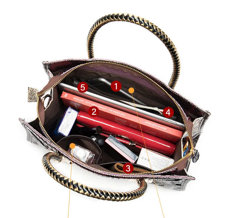 Ethnic Style Womens Spliced Leather Leather Satchel Handbags Cross Over Shoulder Purse