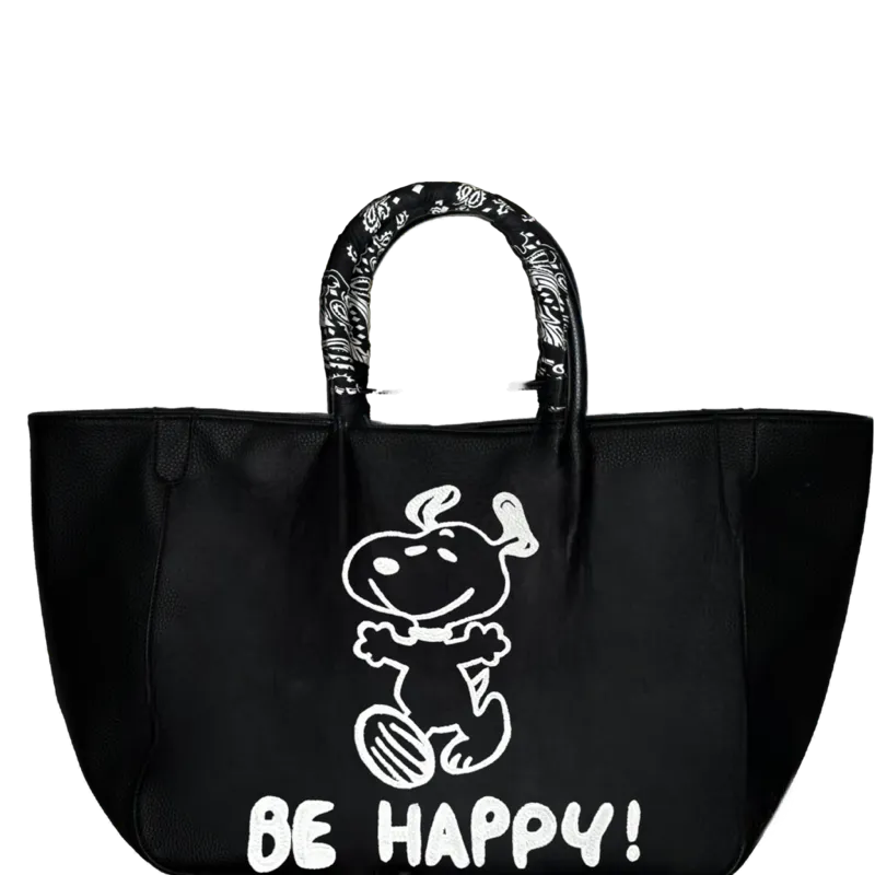 Everyday Vegan Leather Tote - Hand Painted Be Happy