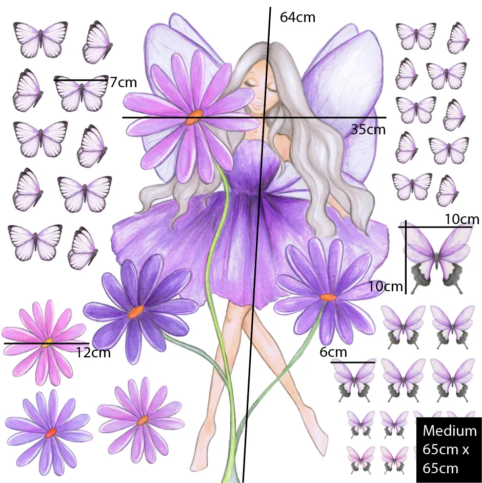 Fairy Fun Australian Design Hand Painted Peel & Stick, Removable Wall Decal. Nursery, Kids Playroom, Kids Teens Bedroom
