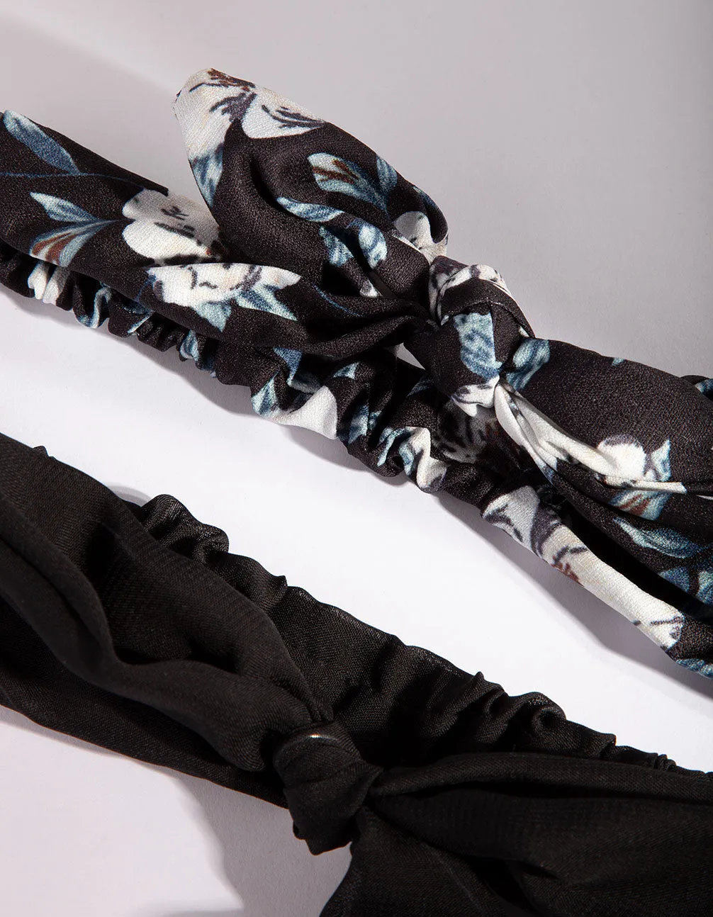 Floral Black Blue Printed Headband 2 Pack