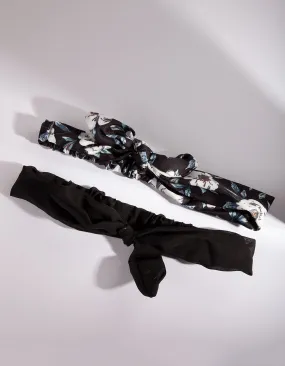 Floral Black Blue Printed Headband 2 Pack