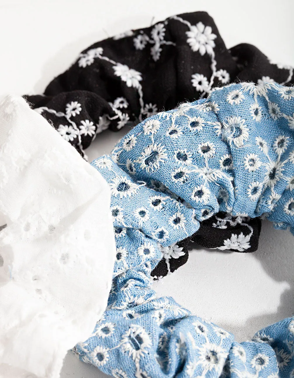 Floral Black Blue White Scrunchie Pack