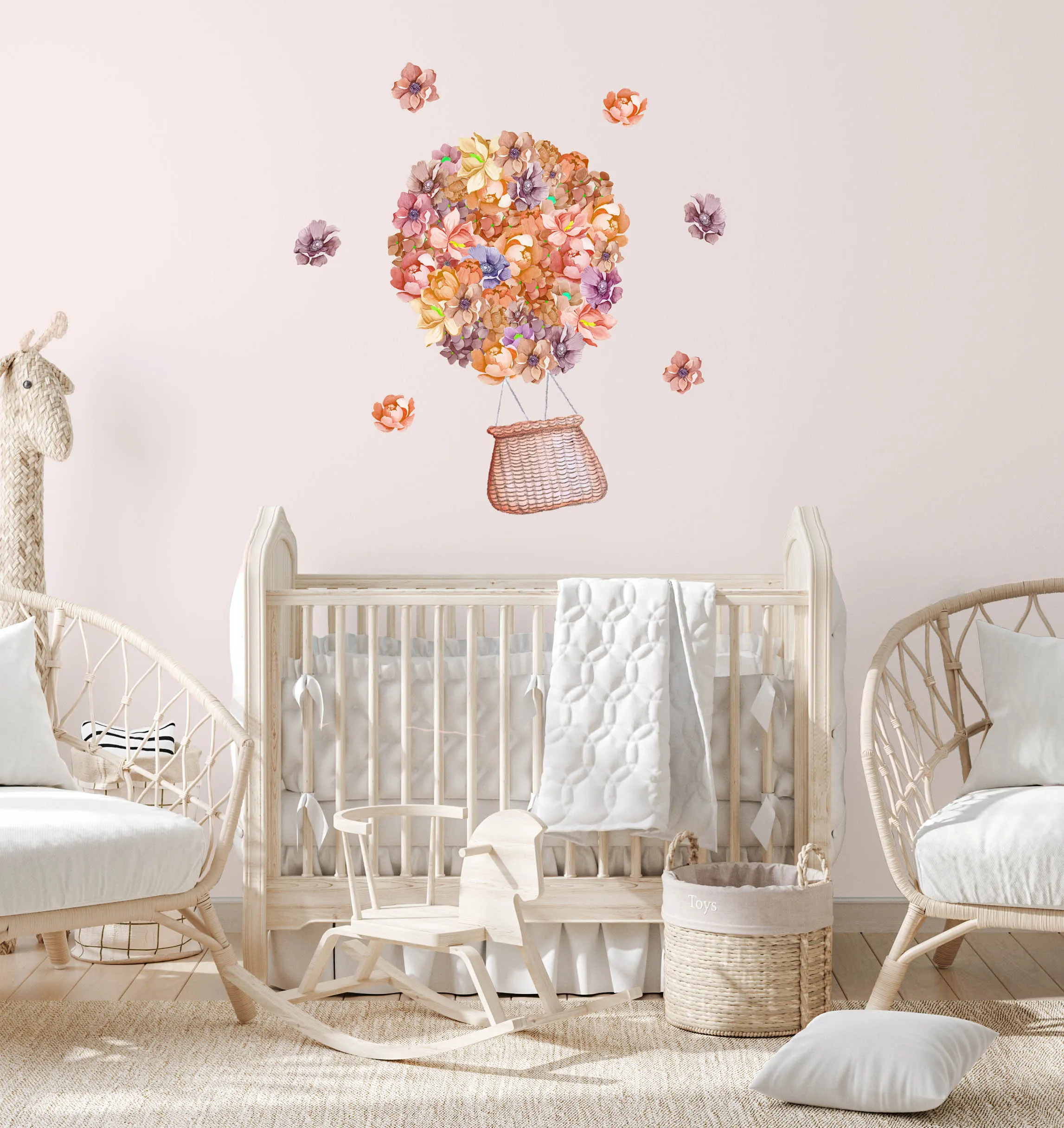 Floral Hot Air Balloons Australian Design Hand Painted Peel & Stick, Removable Wall Decal. Nursery, Kids Playroom, Kids Teens Bedroom