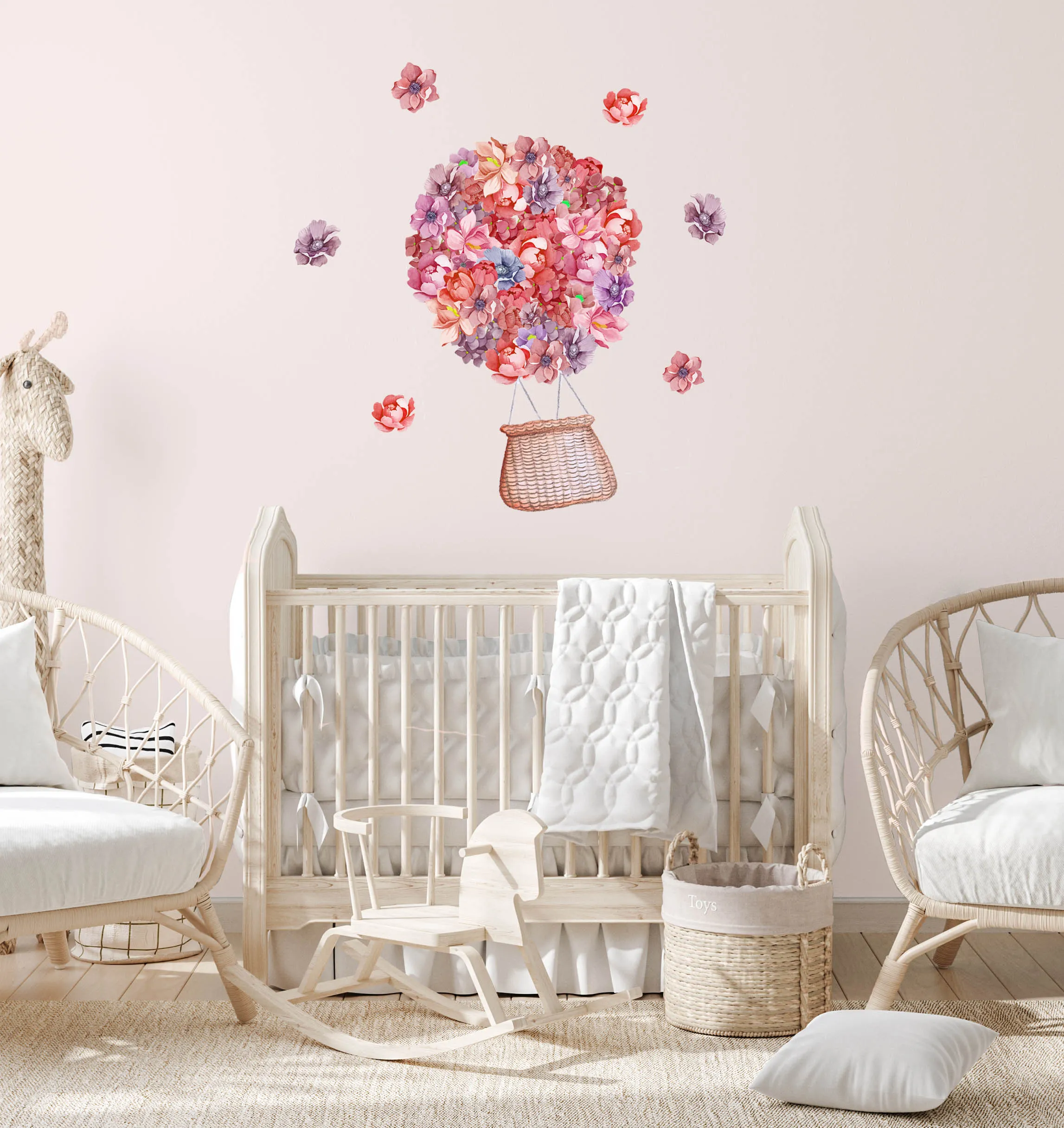 Floral Hot Air Balloons Australian Design Hand Painted Peel & Stick, Removable Wall Decal. Nursery, Kids Playroom, Kids Teens Bedroom