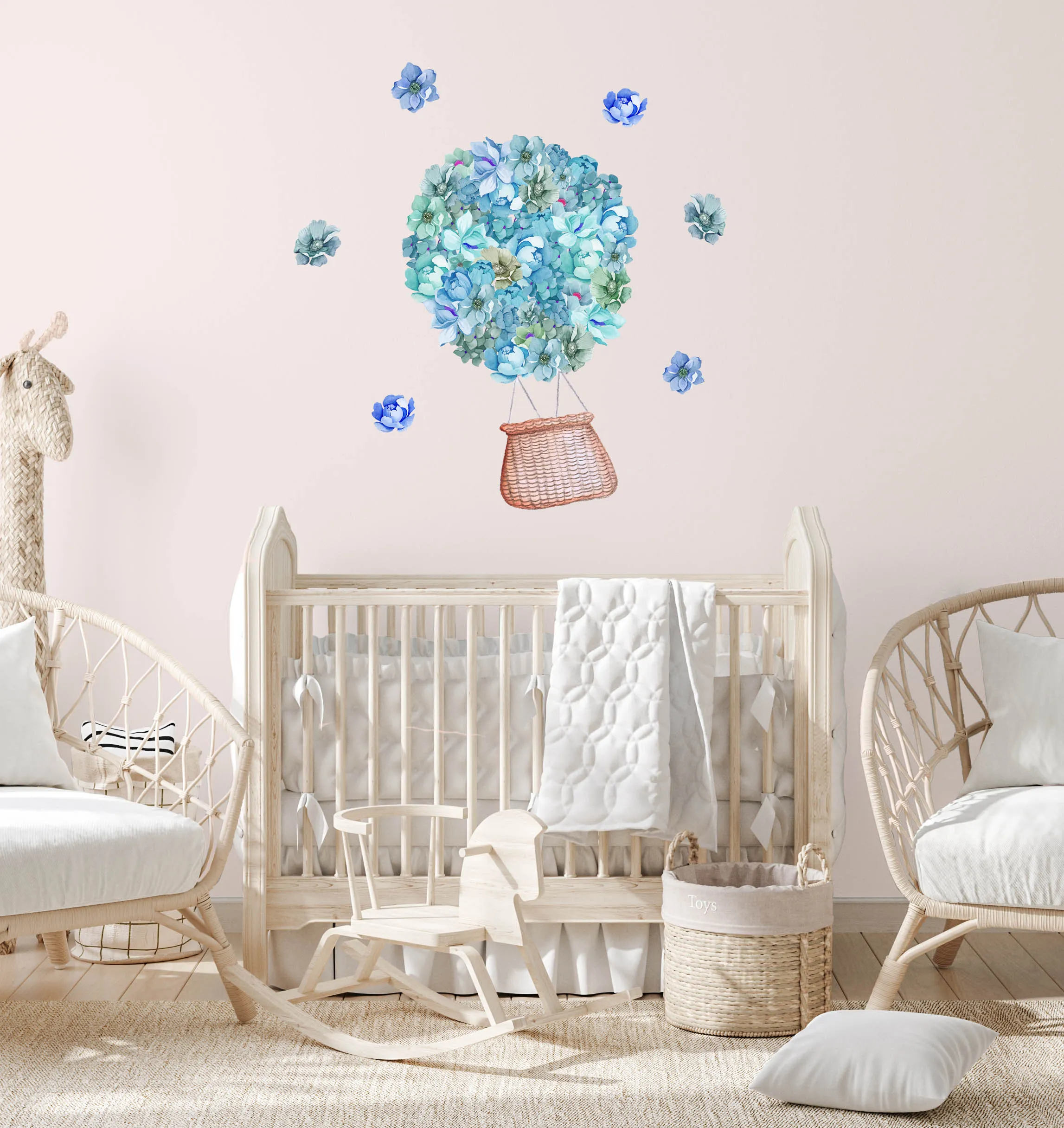 Floral Hot Air Balloons Australian Design Hand Painted Peel & Stick, Removable Wall Decal. Nursery, Kids Playroom, Kids Teens Bedroom
