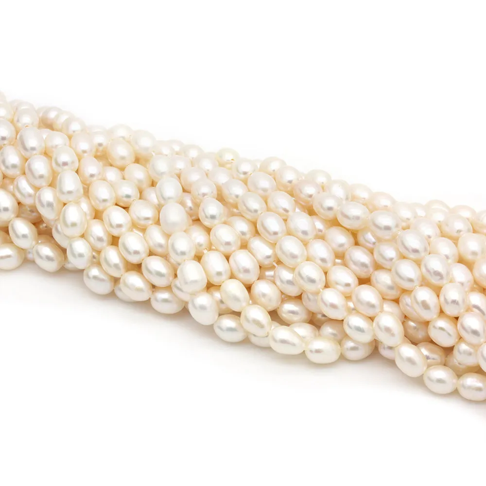 Freshwater Rice Pearls White 5x7mm - 35cm Strand