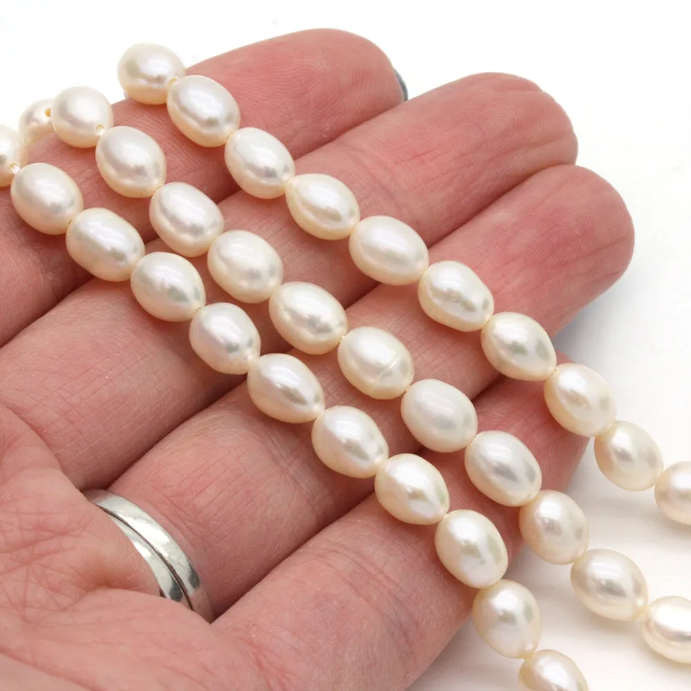 Freshwater Rice Pearls White 5x7mm - 35cm Strand