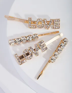 Gold Diamante Love Clip Pack