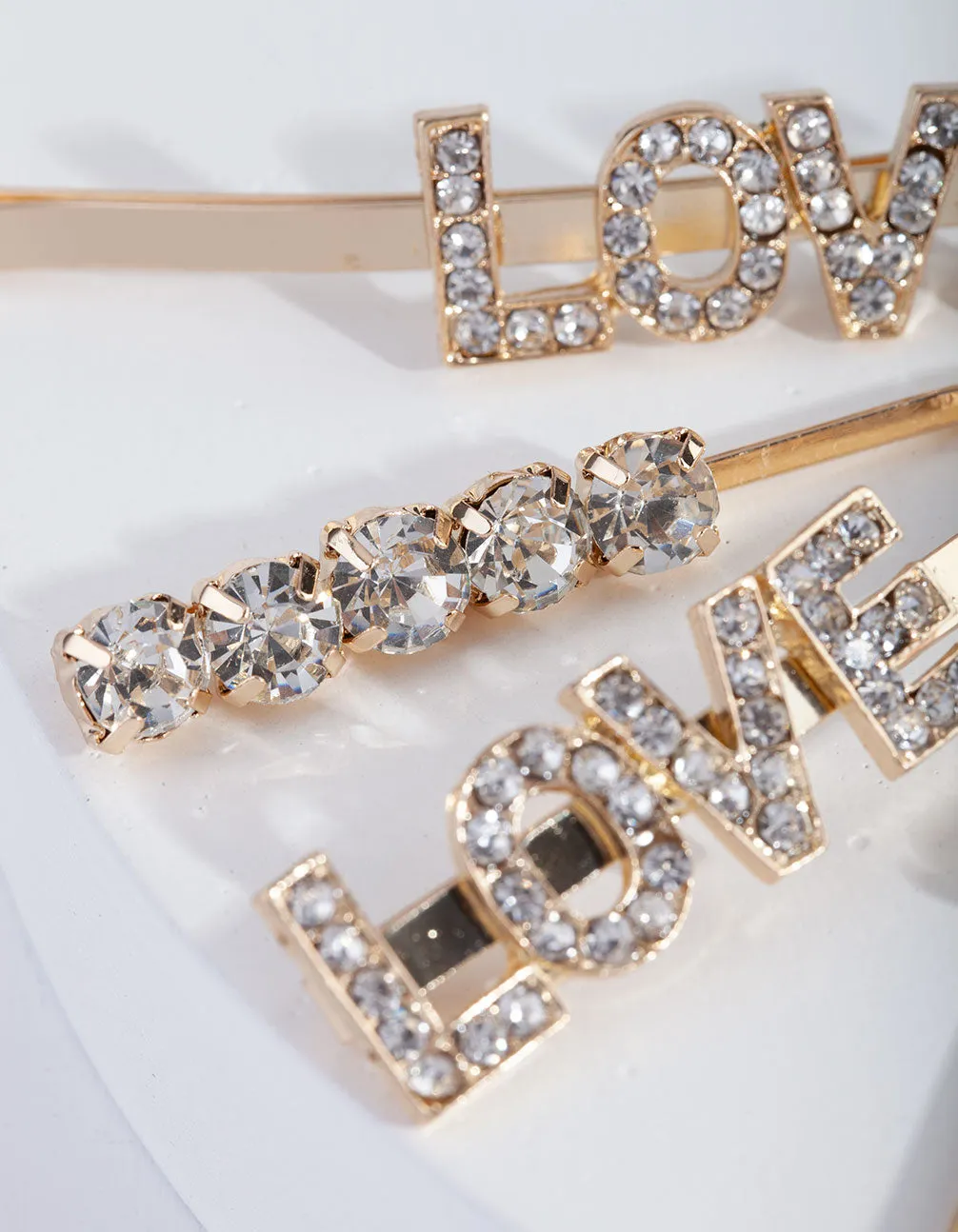 Gold Diamante Love Clip Pack