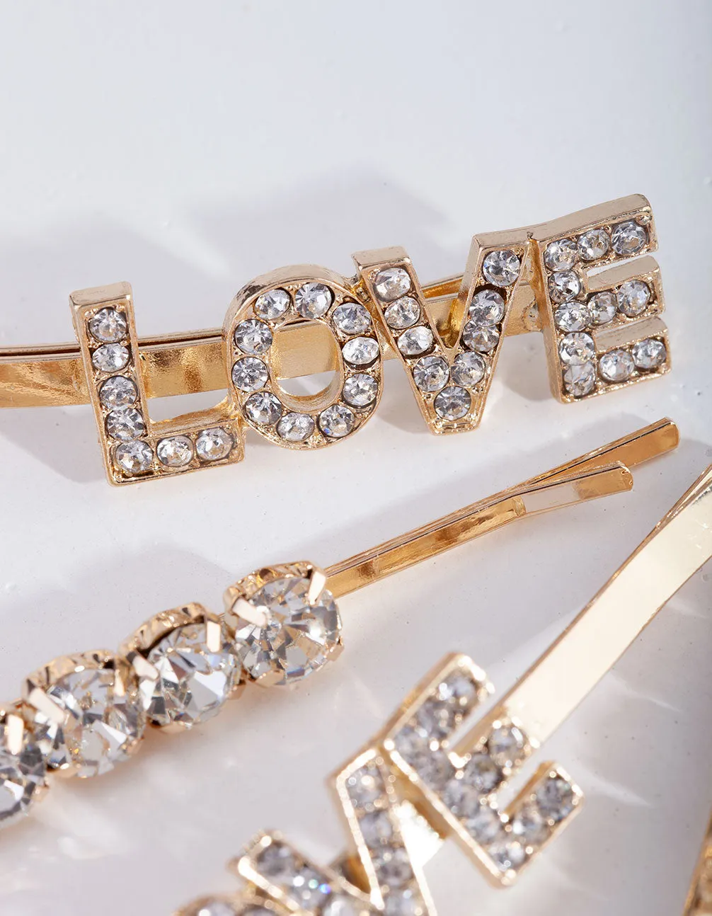 Gold Diamante Love Clip Pack