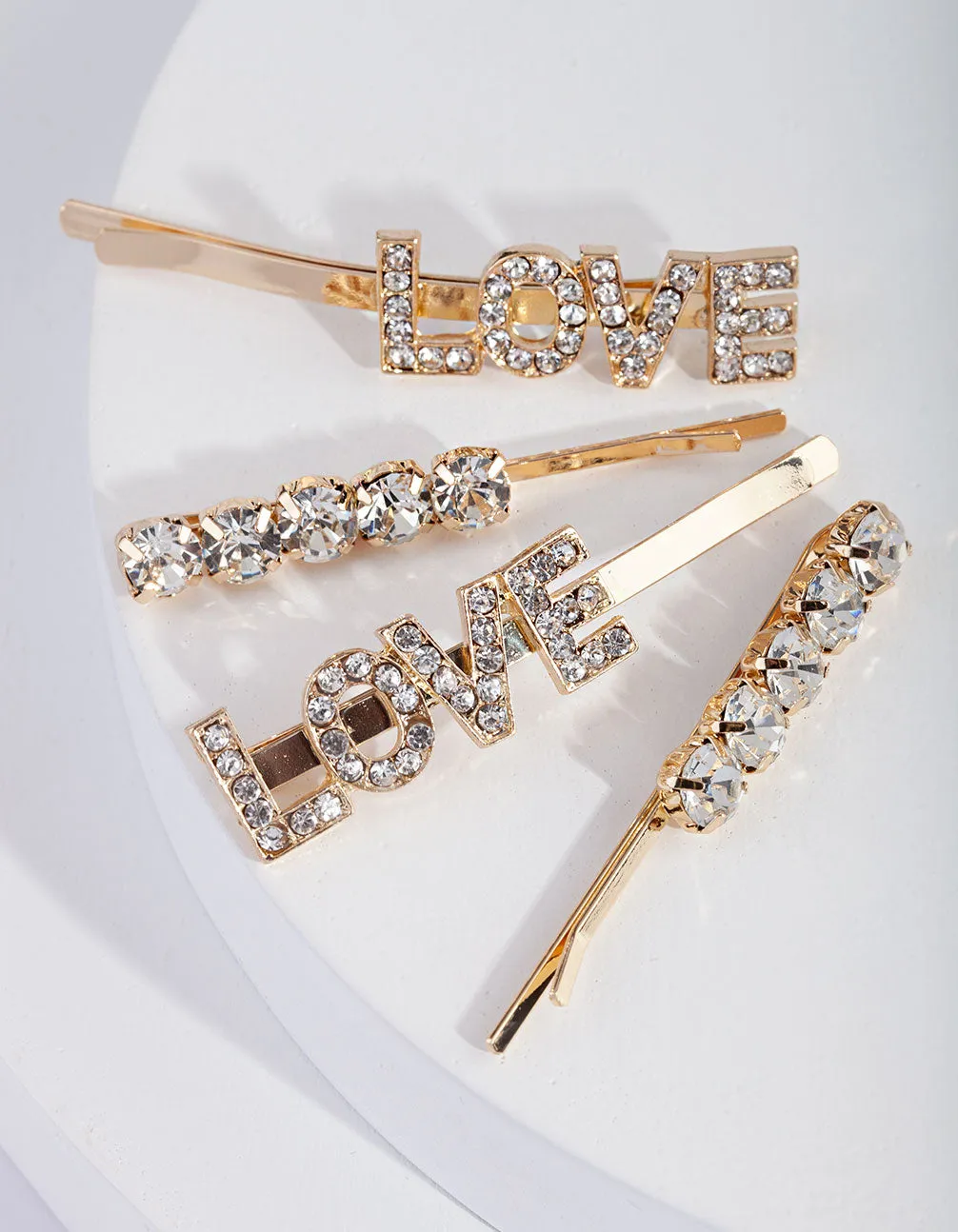 Gold Diamante Love Clip Pack