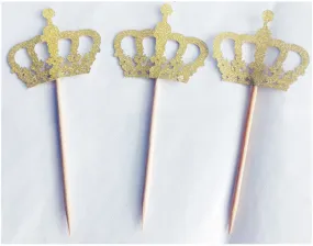 Gold Glitter "Mini Crowns", Pack of 5 Cupcake Toppers